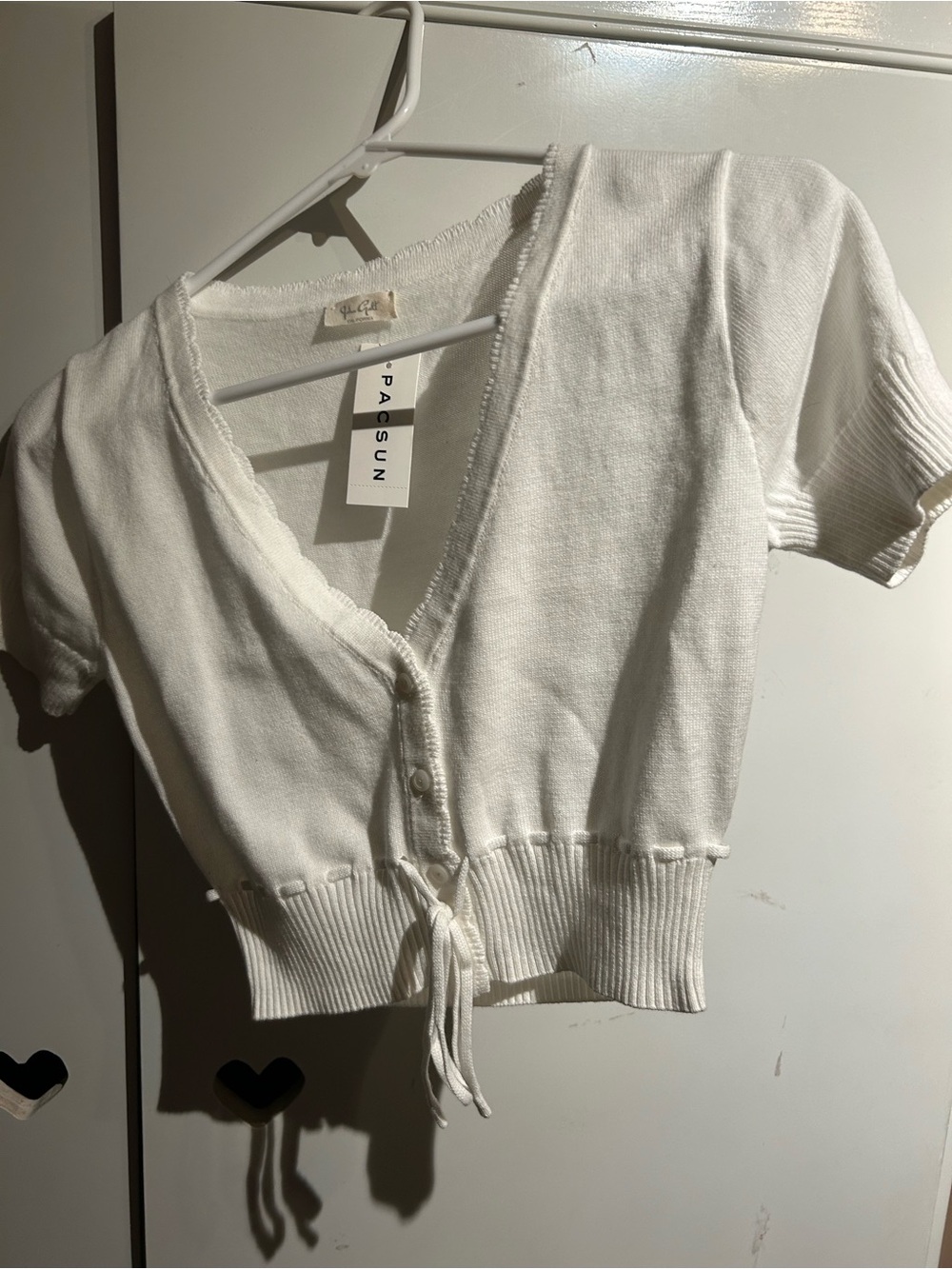 PacSun John Galt White Scalloped Trim Short Sleeve Cardigan